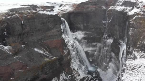 Вид Воздуха Знаменитый Водопад Хайфосс Юге Исландии — стоковое видео