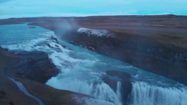 Gullfoss şelale İzlanda'nın güneybatı kesiminde havadan görünümü