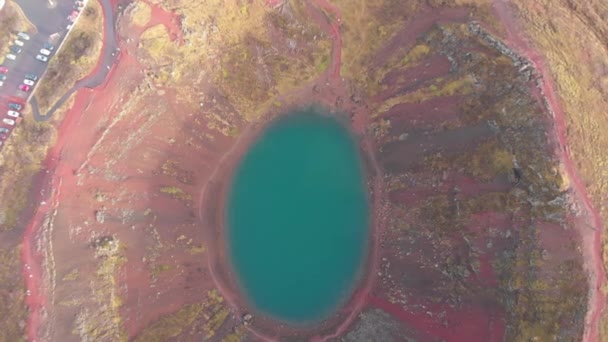 Vista Aérea Kerid Belo Lago Cratera Uma Cor Turquesa Localizada — Vídeo de Stock