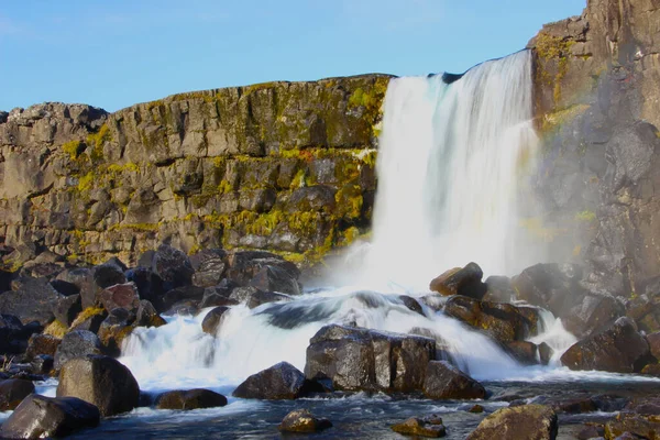 Oxararfoss Waterfalls Iceland Oxarafoss Also Called Oxararfoss Located Thingvellir National — Stock Photo, Image