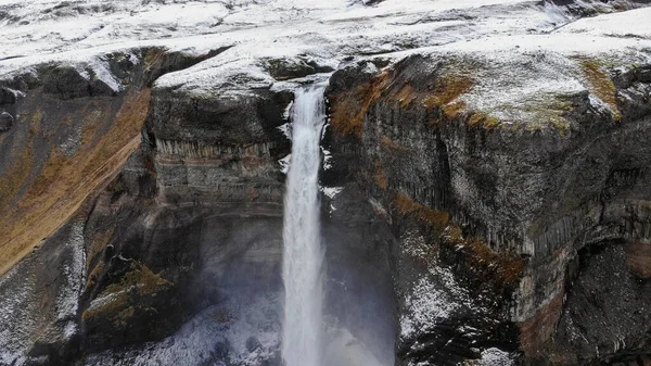 Widok Lotu Ptaka Słynny Wodospad Haifoss Południowej Islandii — Zdjęcie stockowe