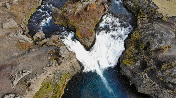 Vista Aérea Cachoeira Hjalparfoss Sudoeste Islândia — Fotografia de Stock
