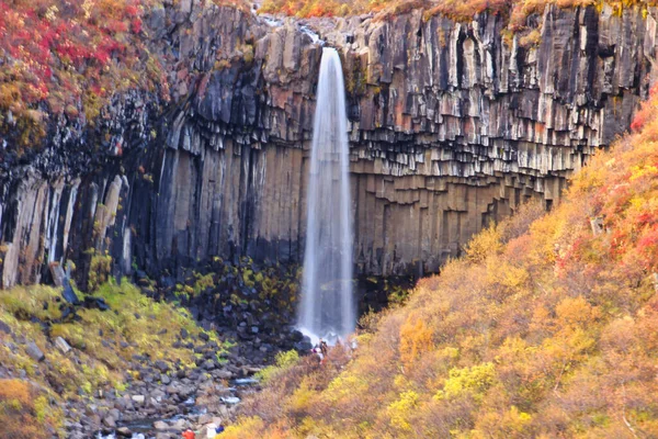 斯瓦尔蒂夫斯瀑布与玄武岩石柱 冰岛最美丽的瀑布之一 赫德拍摄 — 图库照片
