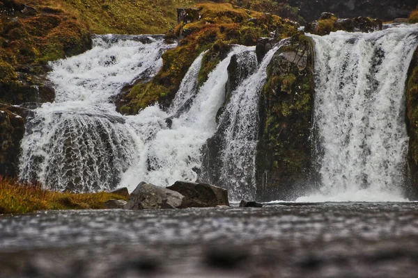 Fantastischer Blick Auf Den Kirkjufellsfoss Wasserfall Der Nähe Des Kirkjufell — Stockfoto