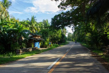 Filipinler, Palawan yollarında üç tekerlekli bisikletli bir motosikletli..