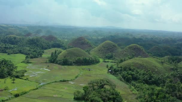 フィリピンの美しい山 チョコレートヒルズと呼ばれています ドローン エアリアルビュー — ストック動画
