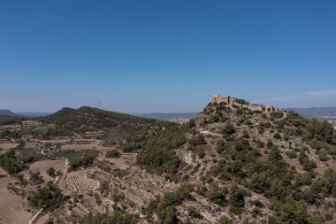 Güneşli bir günde Claramunt Kalesi 'nin havadan görünüşü.