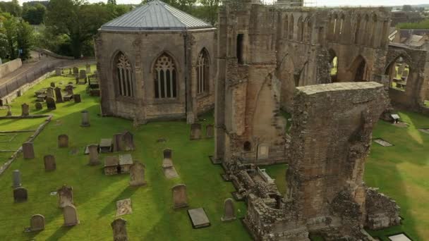 Ett Panorama Ruinerna Elgin Cathedral Skymningen Moray Skottland Storbritannien — Stockvideo