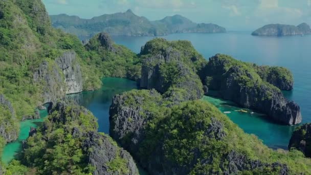 Luchtfoto Van Het Miniloc Island Gebied Uitzicht Big Lagoon Kleine — Stockvideo