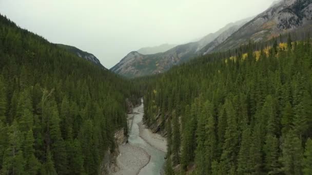 Вид Воздуха Каньон Стюарта Озере Минневанка Национальный Парк Банф Канада — стоковое видео