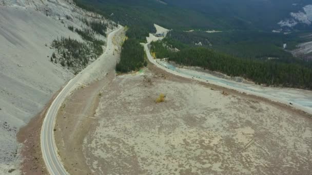 Vista Aérea Espetacular Curva Big Bend Icefield Parkway Canadian Rockies — Vídeo de Stock