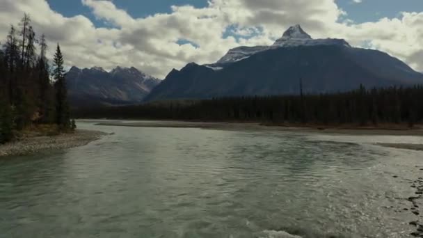 Aerial View Athabasca River Small Island Middle Bluish Color Surrounded — Vídeo de Stock