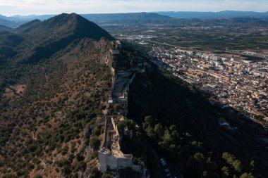 Aerial view of the castle of Xativa village in Valencia in Spain clipart