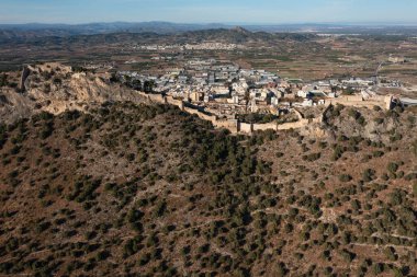 Aerial view of the castle of Xativa village in Valencia in Spain clipart