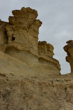 View of Gredas de Bolnuevo, Sandstone, Erosiones de Bolnuevo, Bolnuevo Natural Monument, Bolnuevo, Mazarron, Murcia, Spain, Europe clipart