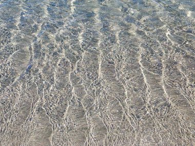 Güneşli bir günde sığ deniz suyunda su ve kum dokusu