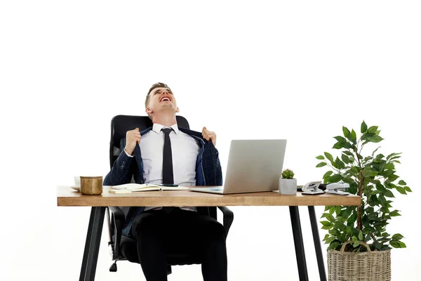Angry Unhappy Businessman Shouting Reading Bad News Email Laptop Computer Stockbild