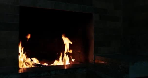 Spalanie Drewna Jasnym Płomieniem Wewnątrz Kominka Zbliżenie — Wideo stockowe
