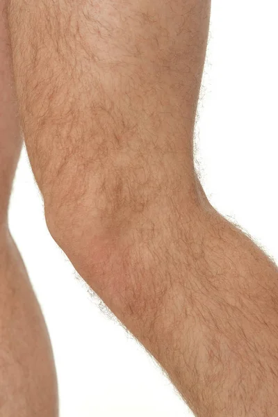 Male Legs Close White Studio Background Knee — Stock Photo, Image