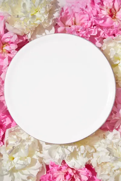 Beautiful Frame Floral Pions Background Free Space Your Design Mockup — Stock Photo, Image