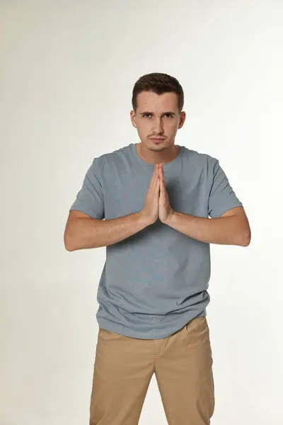Praying Prayer Man Hands Meditation White Background — Stock Photo, Image