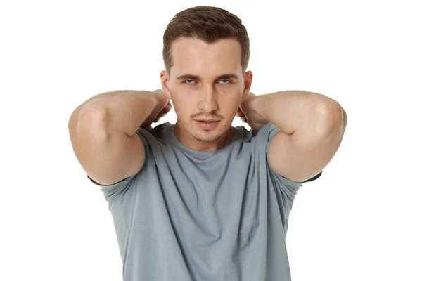 Young Man Having Two Arms Head — Stock Photo, Image