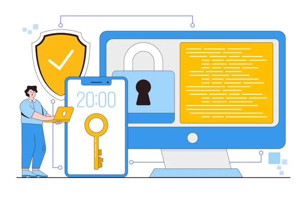 Düz Veri Güvenlik Sistemi Konsepti Niş Sayfası Web Pankartı Bilgi — Stok Vektör