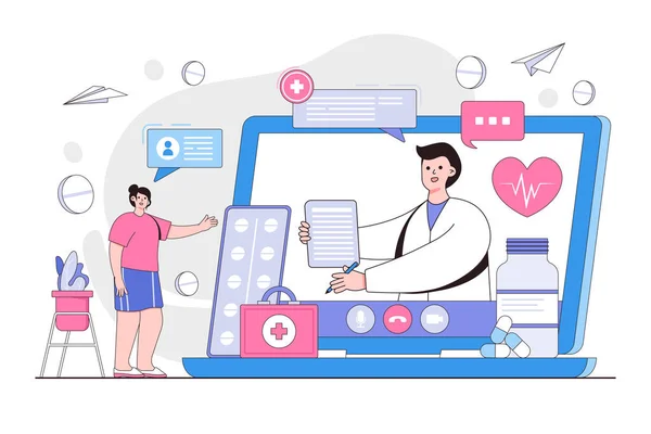 Teletıp Sanal Sağlık Hizmeti Uzaktan Tıbbi Yardım Kavramı Online Video — Stok Vektör