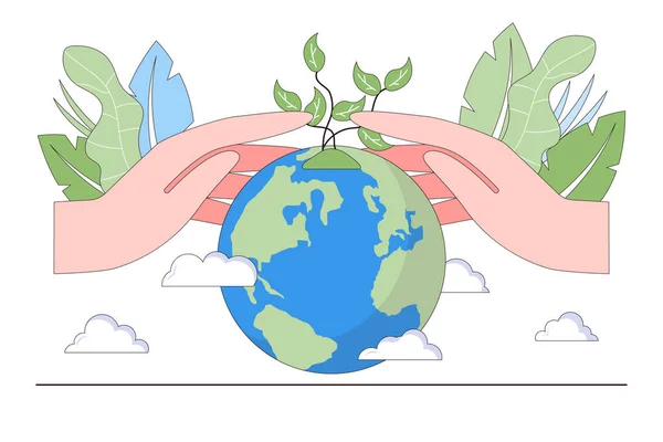 Ahorre Planeta Concepto Energía Las Manos Cierran Planeta Contaminación Ilustración — Vector de stock