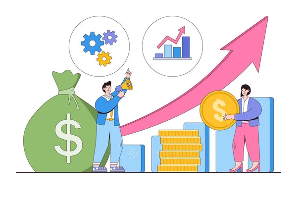 Finanční Analytika Vydělat Peníze Online Koncept Obchodní Strategie Týmová Práce — Stockový vektor