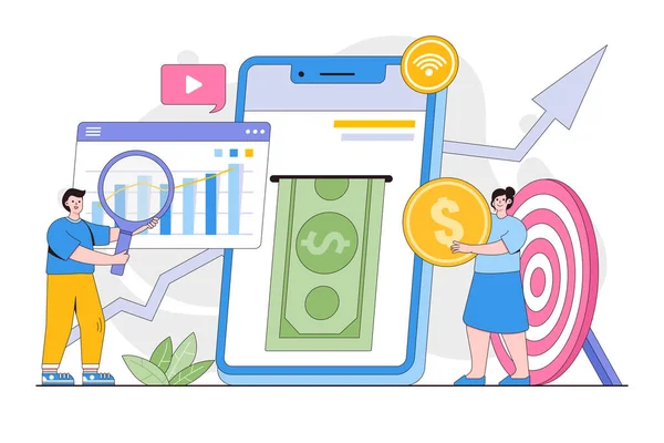 お金をオンライン概念にしなさい モバイルバンキングアプリはビジネスの利益を増加させます 概要デザインスタイルランディングページ ウェブバナー インフォグラフィック ヒーロー画像のための最小ベクトルイラスト — ストックベクタ