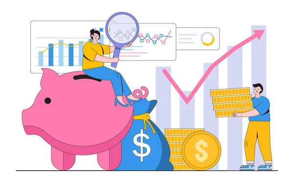 Financieel Budget Gelddiagram Winstanalyse Business Investment Concept Mensen Maken Cash — Stockvector