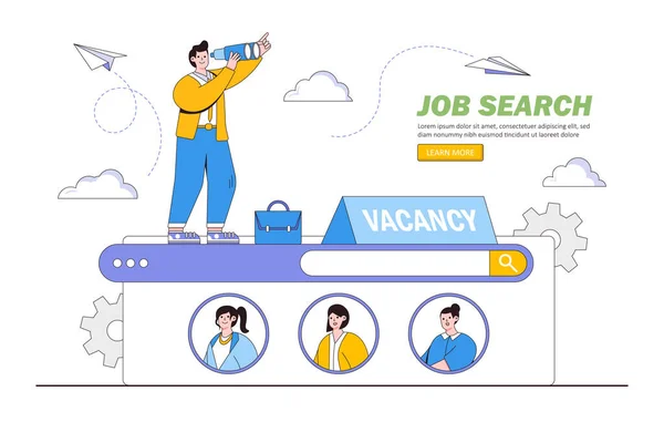 仕事の新しい場所 欠員の概念のための機会 キャリアや仕事の検索を通じてウェブサイト 概要デザインスタイルランディングページ ウェブバナー インフォグラフィック ヒーロー画像のための最小ベクトルイラスト — ストックベクタ