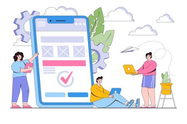 Finansal, nakit olmayan ve NFC ödeme işletim sistemi kavramı. İniş sayfası, web pankartı, bilgi grafikleri, kahraman resimleri için tasarım biçimi asgari vektör çizimi.