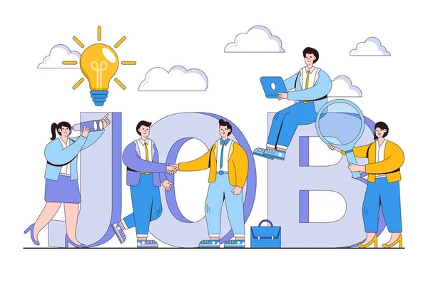 Ilustração Vetorial Busca Emprego Recrutamento Grupo Trabalho Freelance Com Personagens —  Vetores de Stock