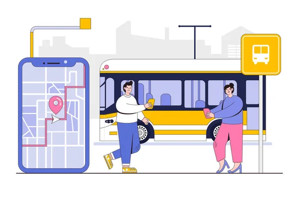 公共バス路線を追跡する者とのスマート交通概念 — ストックベクタ