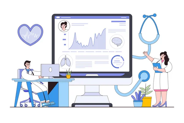 Monitoreo Digital Salud Concepto Telemedicina Con Persona Accediendo Registros Médicos — Vector de stock