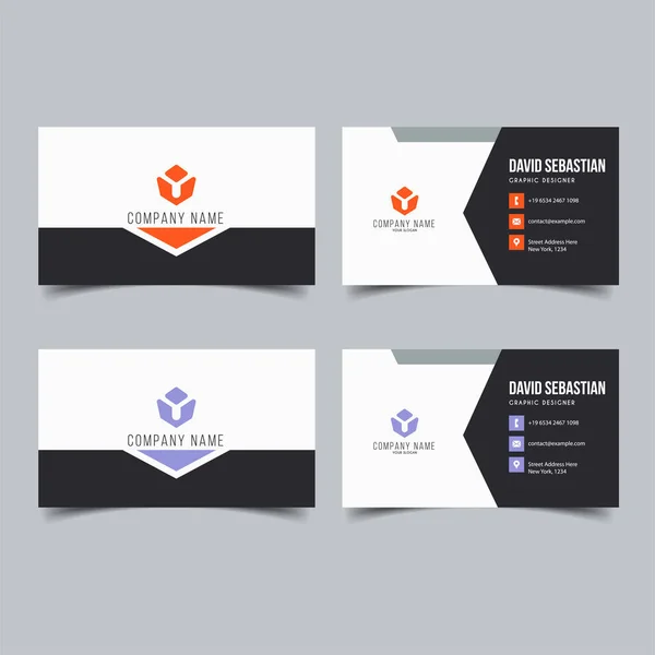 オレンジと紫の現代のクリエイティブビジネスカードと名前カード 水平シンプルなクリーンテンプレートベクトルデザイン — ストックベクタ