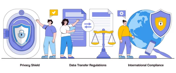 Privacy Shield Data Transfer Regulations International Compliance Concept Character Global — Stockový vektor