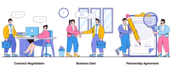 Négociation Contrat Business Deal Partnership Agreement Concept Character Business Collaboration — Image vectorielle