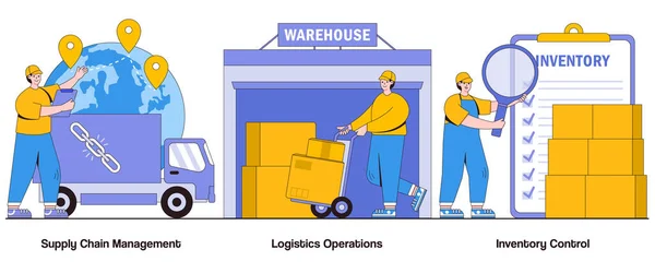 Supply Chain Management Logistics Operations Inventory Control Concept Character Effektiv — Stock vektor
