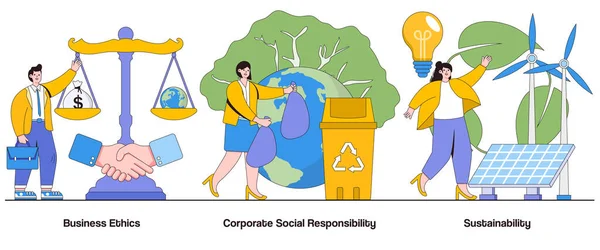 Wirtschaftsethik Corporate Social Responsibility Nachhaltigkeitskonzept Mit Charakter Ethische Geschäftspraktiken Abstract — Stockvektor