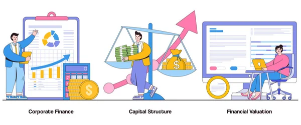 Keuangan Korporat Struktur Modal Konsep Penilaian Keuangan Dengan Karakter Ilustrasi - Stok Vektor