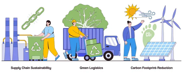 Supply Chain Sustainability Green Logistics Co2 Reduktionskonzept Mit Charakter Nachhaltige — Stockvektor