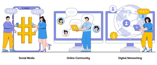 Redes Sociales Comunidad Online Concepto Redes Digitales Con Carácter Conexiones — Vector de stock
