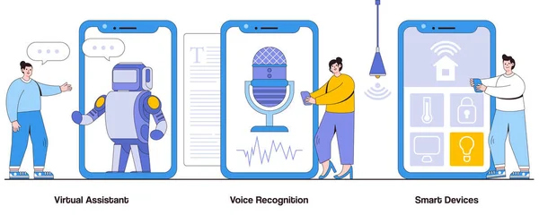 Virtuele Assistent Spraakherkenning Slimme Apparaten Concept Met Karakter Digitale Metgezellen — Stockvector