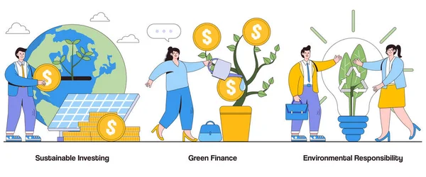Nachhaltiges Investieren Grüne Finanzierung Konzept Der Ökologischen Verantwortung Mit Charakter lizenzfreie Stockvektoren