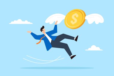 Beceriksiz işadamı düz tasarımda kayıp para kaybediyor.