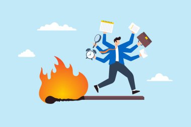 İşadamı yanan kibrit çöpünün üzerinde koşuyor