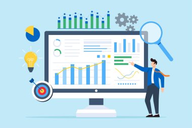 İş adamı monitördeki verileri analiz eder